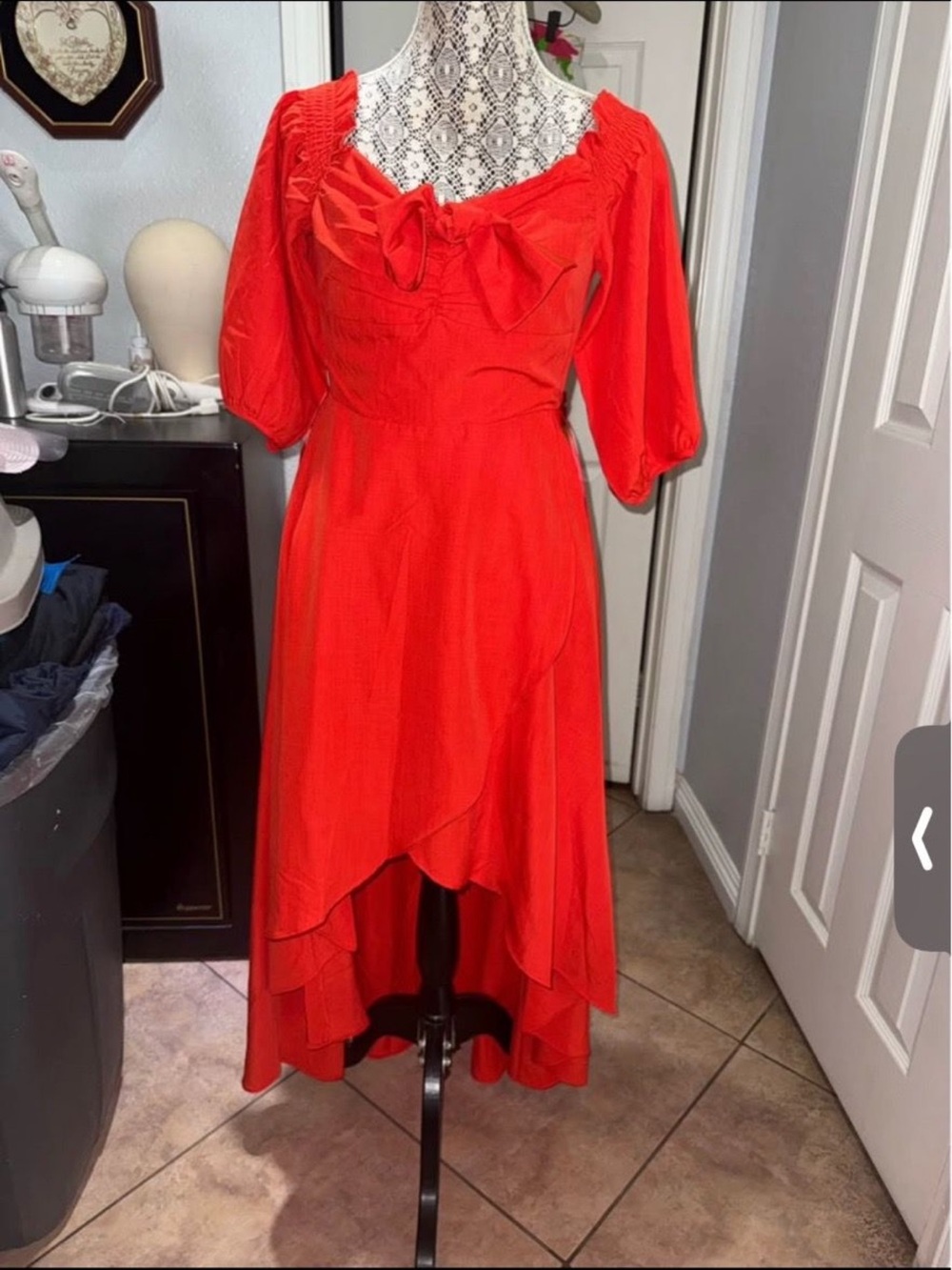Red Women’s Tie-Neck High-Low Dress